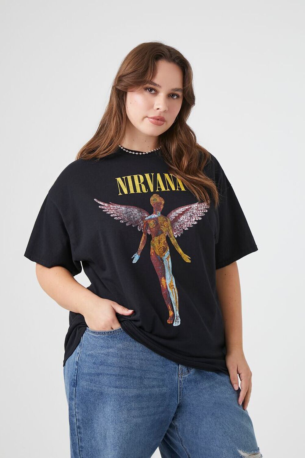 

Футболка с рисунком Nirvana больших размеров Forever 21, черный