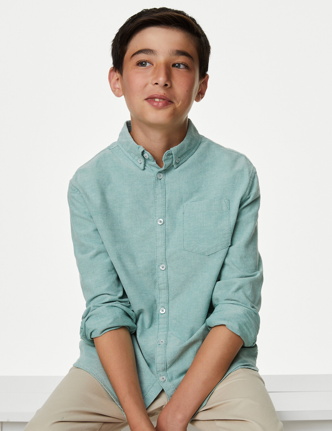 

Оксфордская рубашка из чистого хлопка (6–16 лет) Marks & Spencer, зеленый