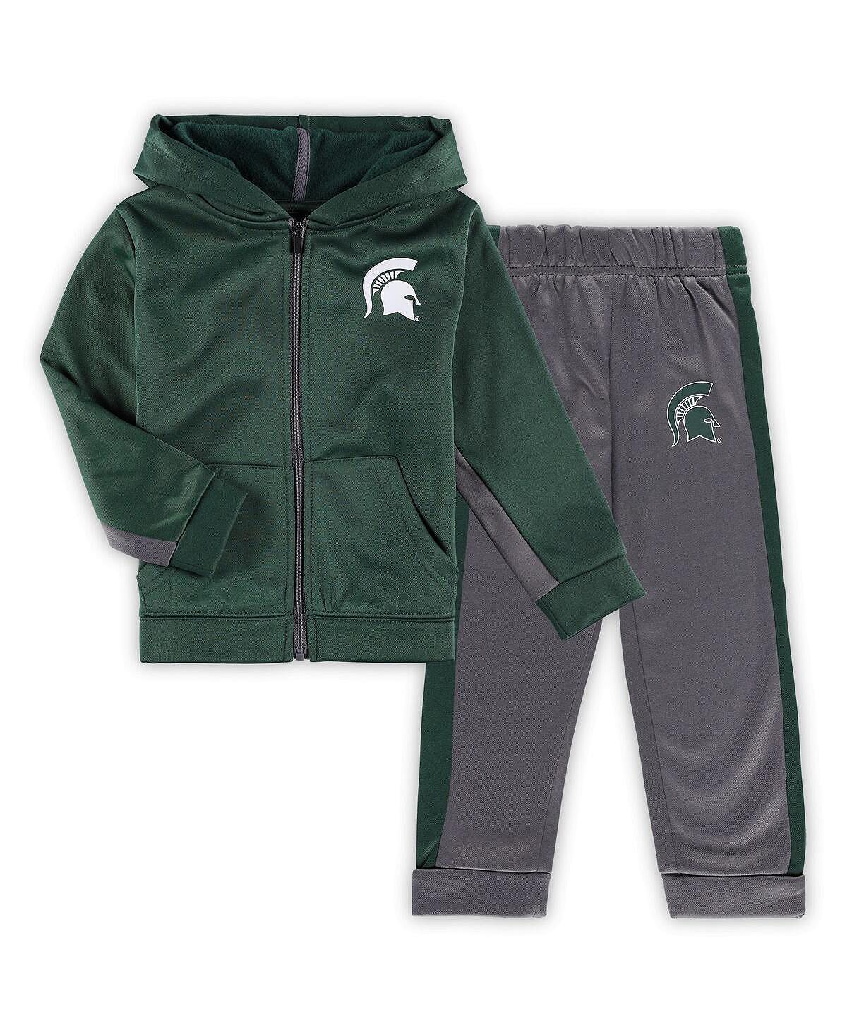 цена Зелено-серый комплект из куртки и брюк с капюшоном на молнии во всю длину для мальчиков Michigan State Spartans Shark Colosseum