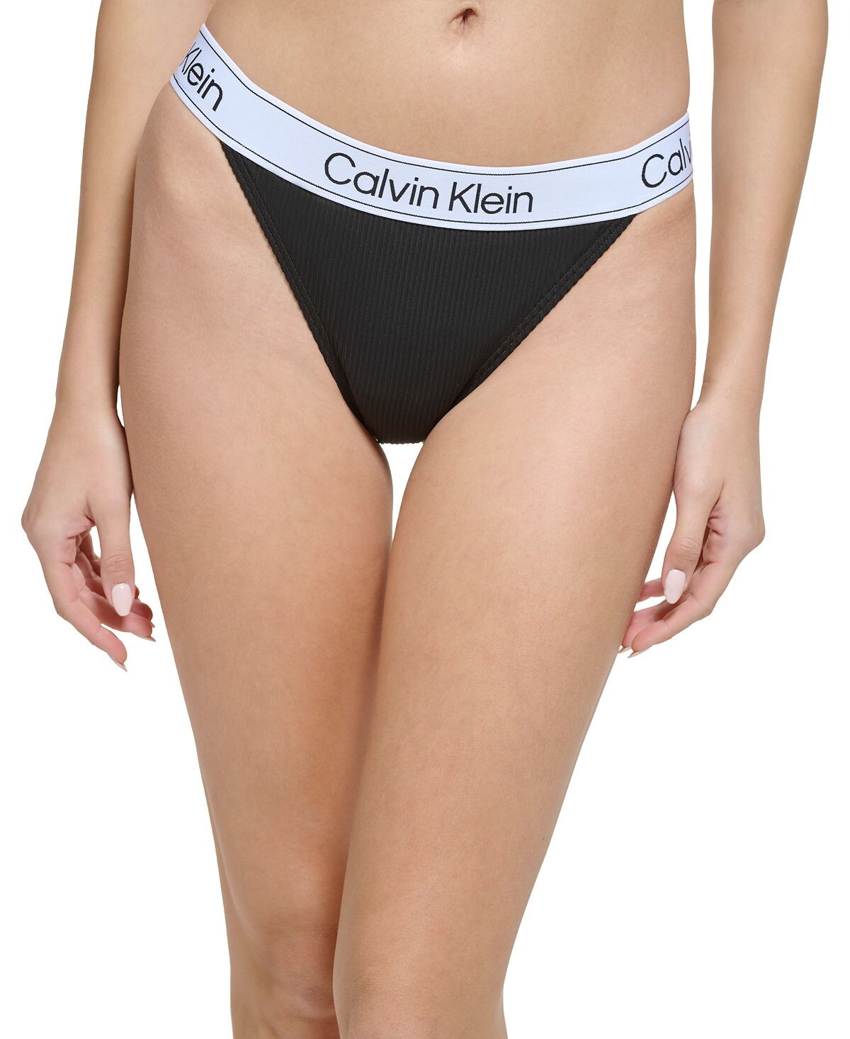 

Женские плавки для плавания с эластичным логотипом в рубчик Calvin Klein, черный