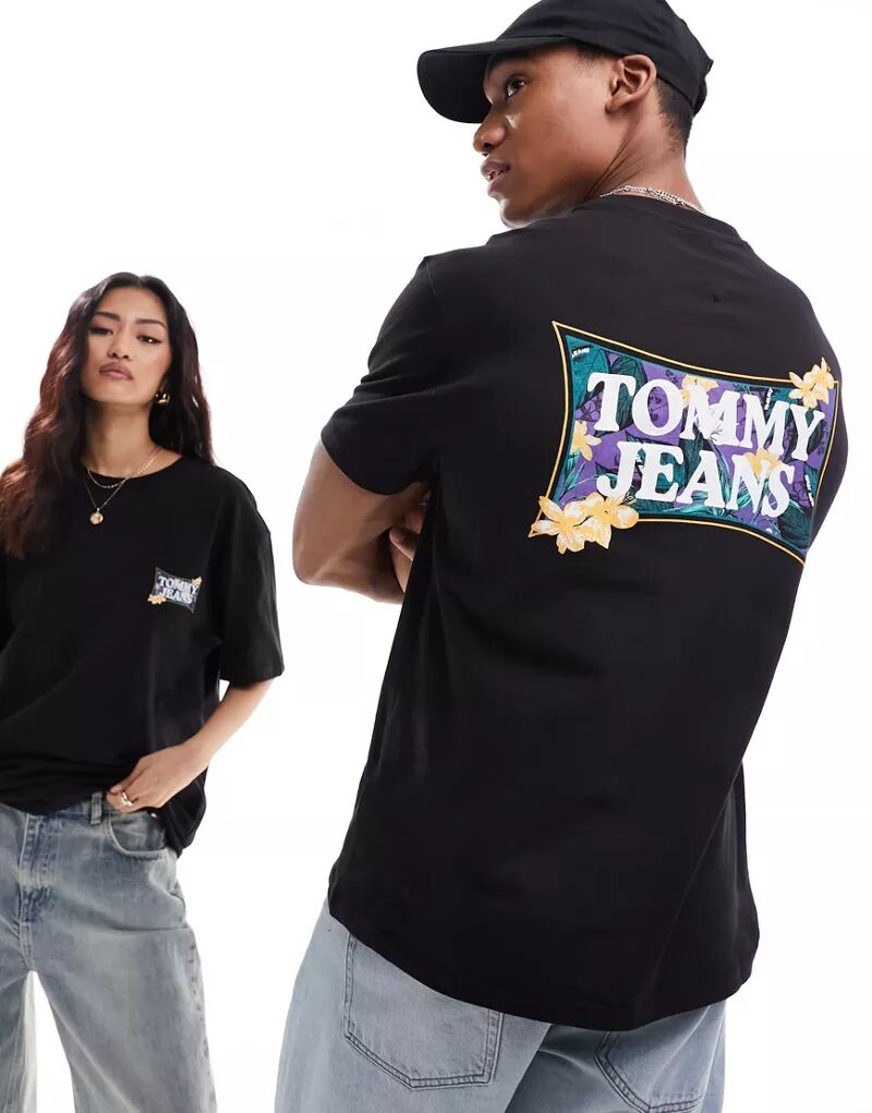 Черная футболка унисекс с цветочным принтом Tommy Jeans