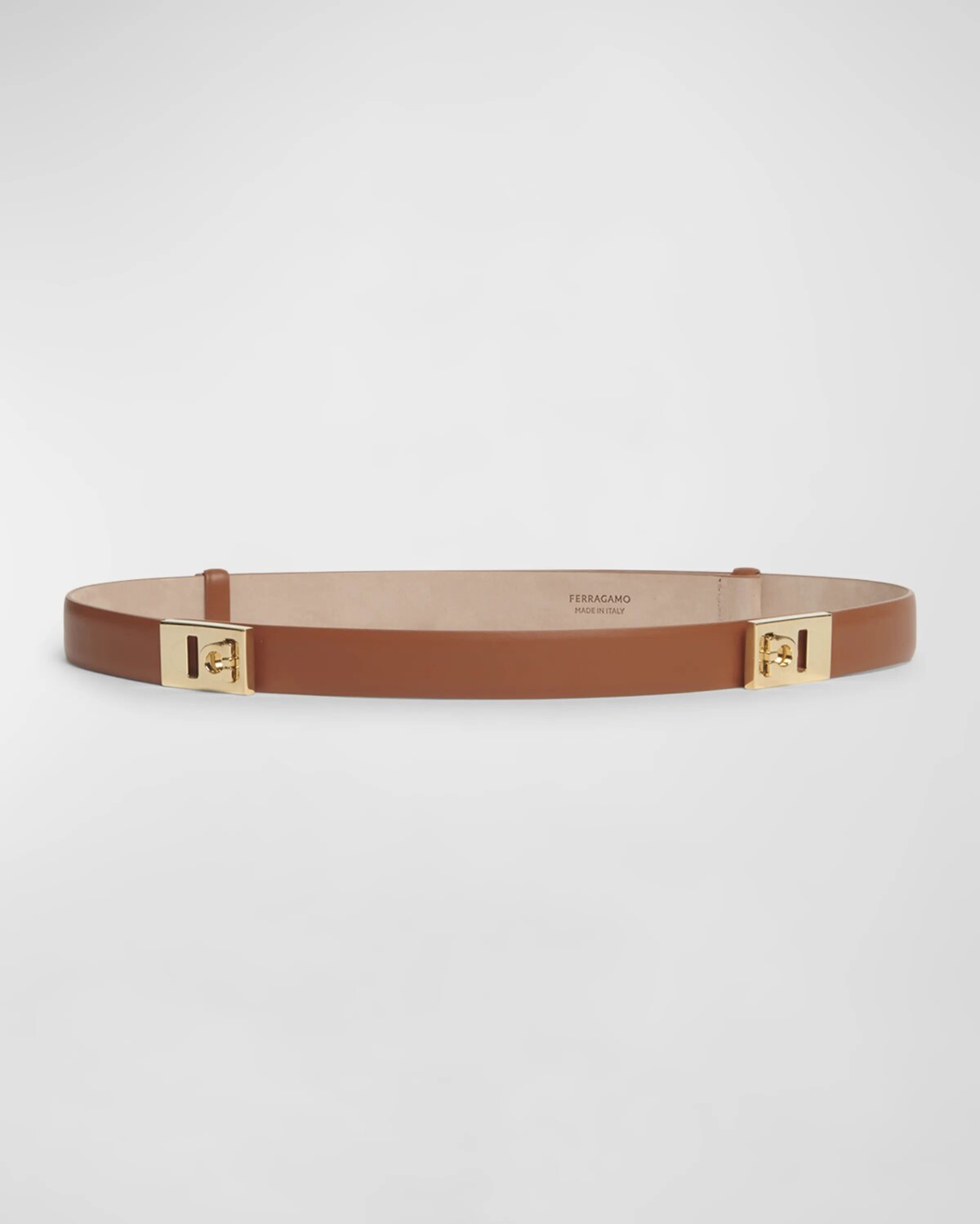 

Кожаный узкий ремень Hug Ferragamo, цвет New Cognac Naturale Beige Tortora