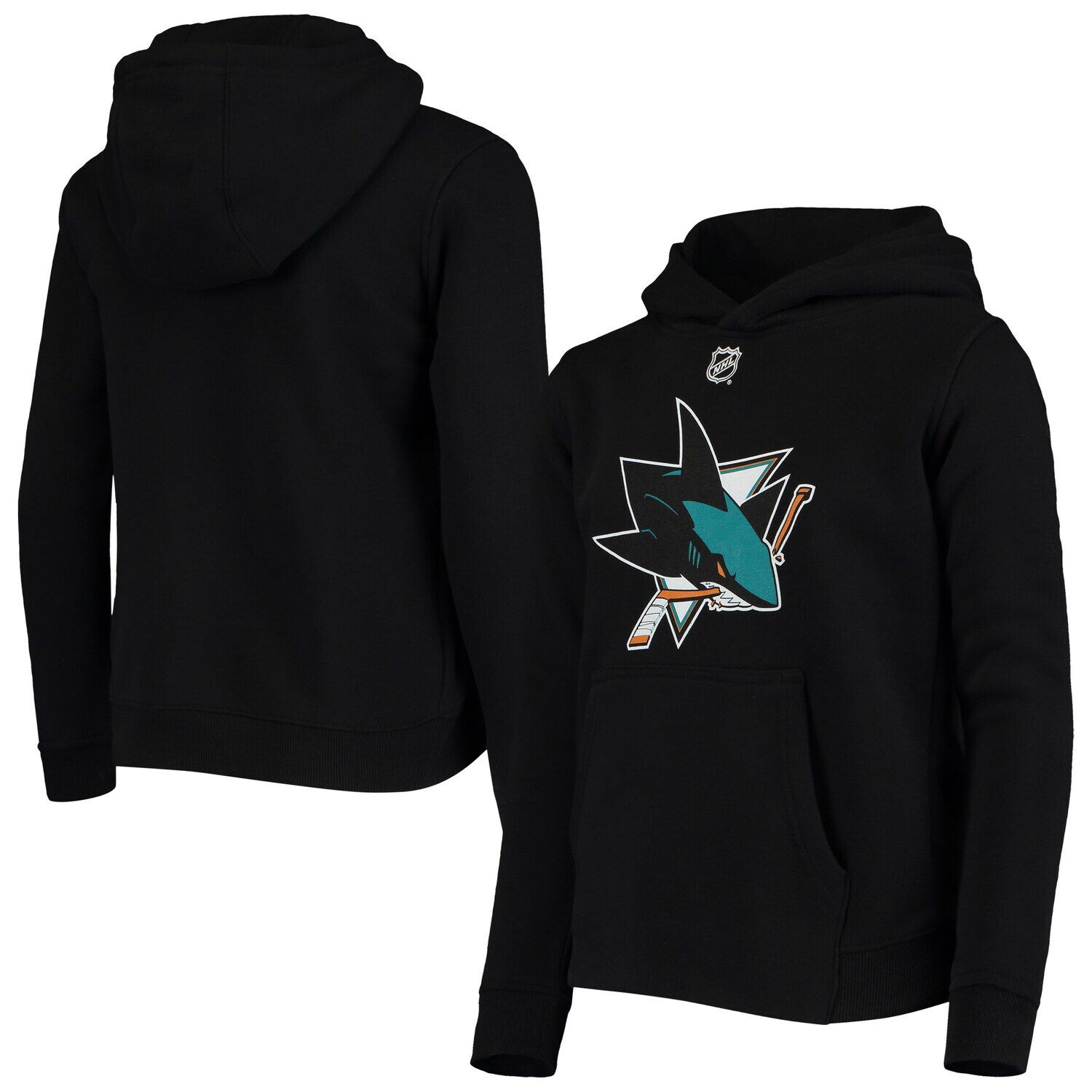 

Черный молодежный пуловер с капюшоном и логотипом San Jose Sharks Primary Outerstuff