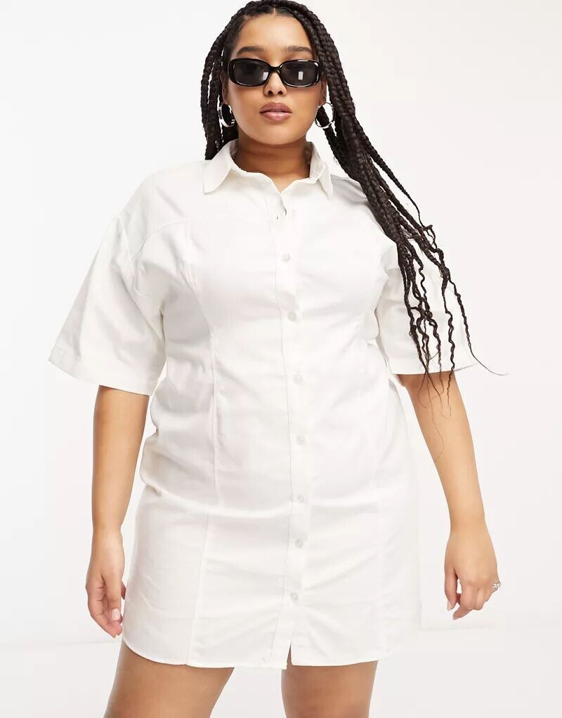 

Белое твиловое платье-рубашка мини ASOS DESIGN Curve