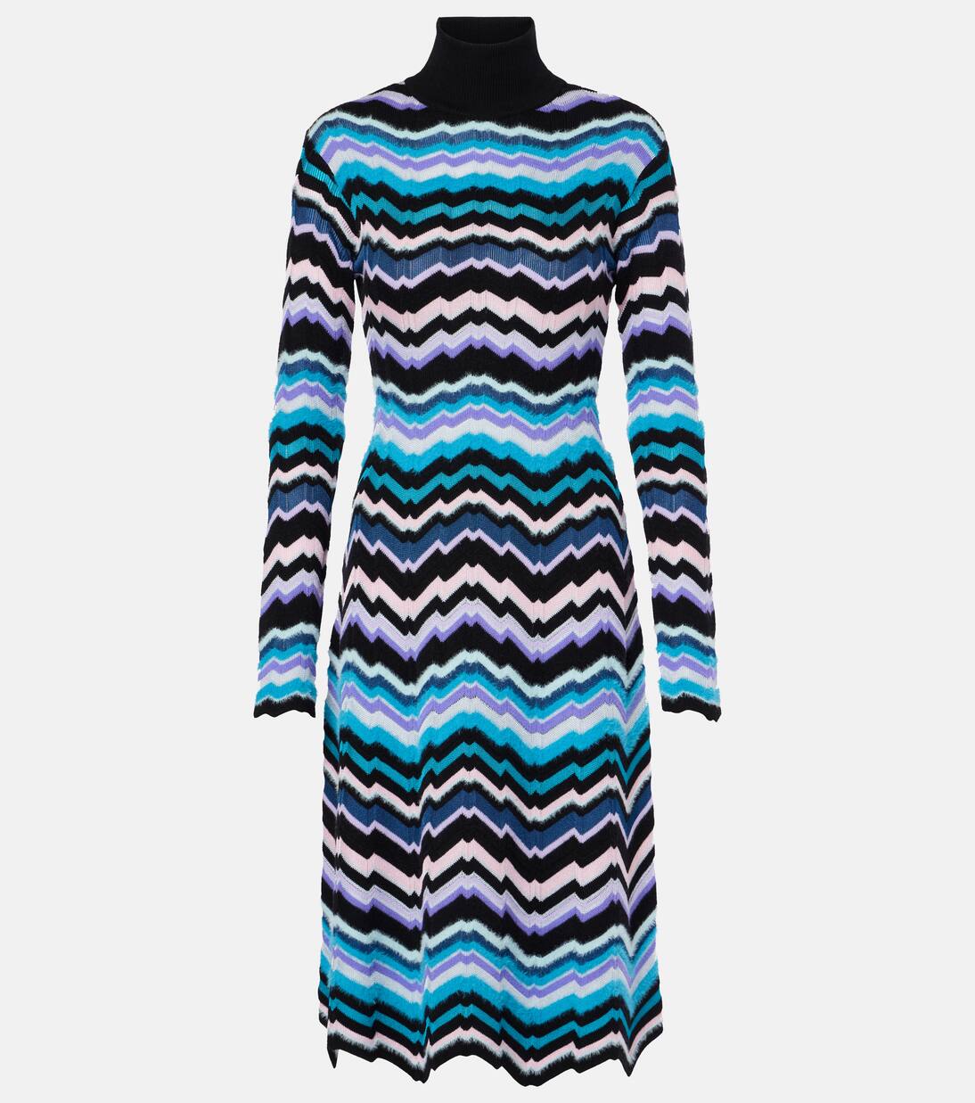 

Платье-водолазка миди с зигзагообразным узором Missoni, цвет multicolor on blue base