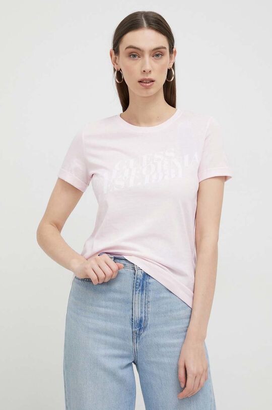 

Хлопковая футболка Guess, розовый