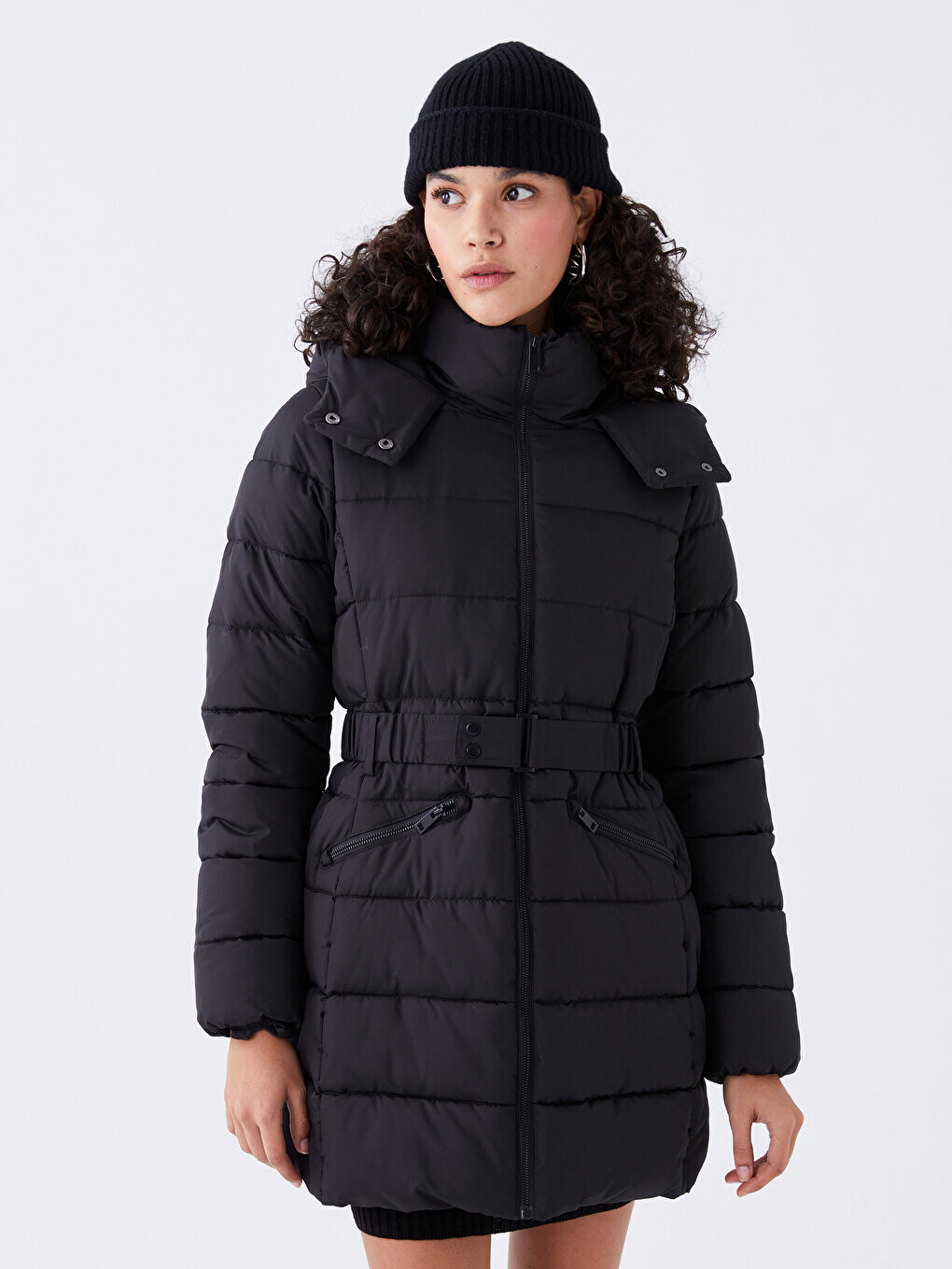 

Женское однотонное пуховик с капюшоном LCW Casual, новый черный
