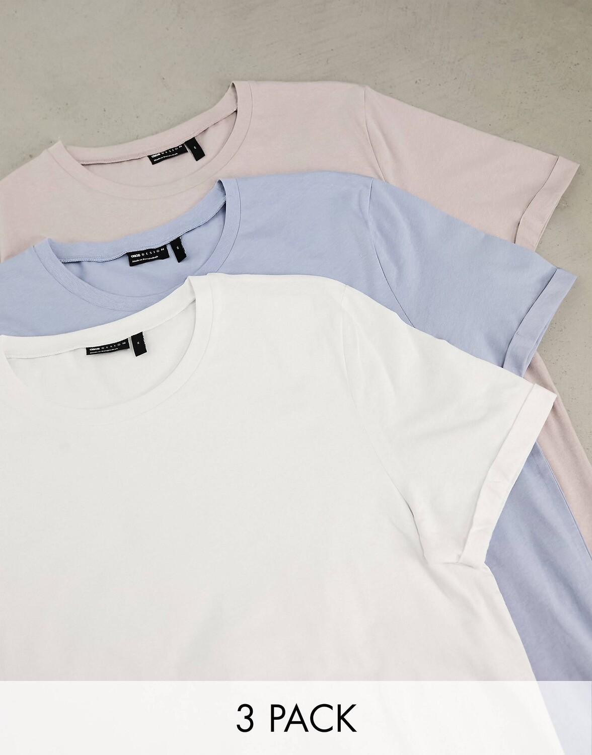 

Белая, розовая и сиреневая футболка с отворотами ASOS DESIGN 3 Pack