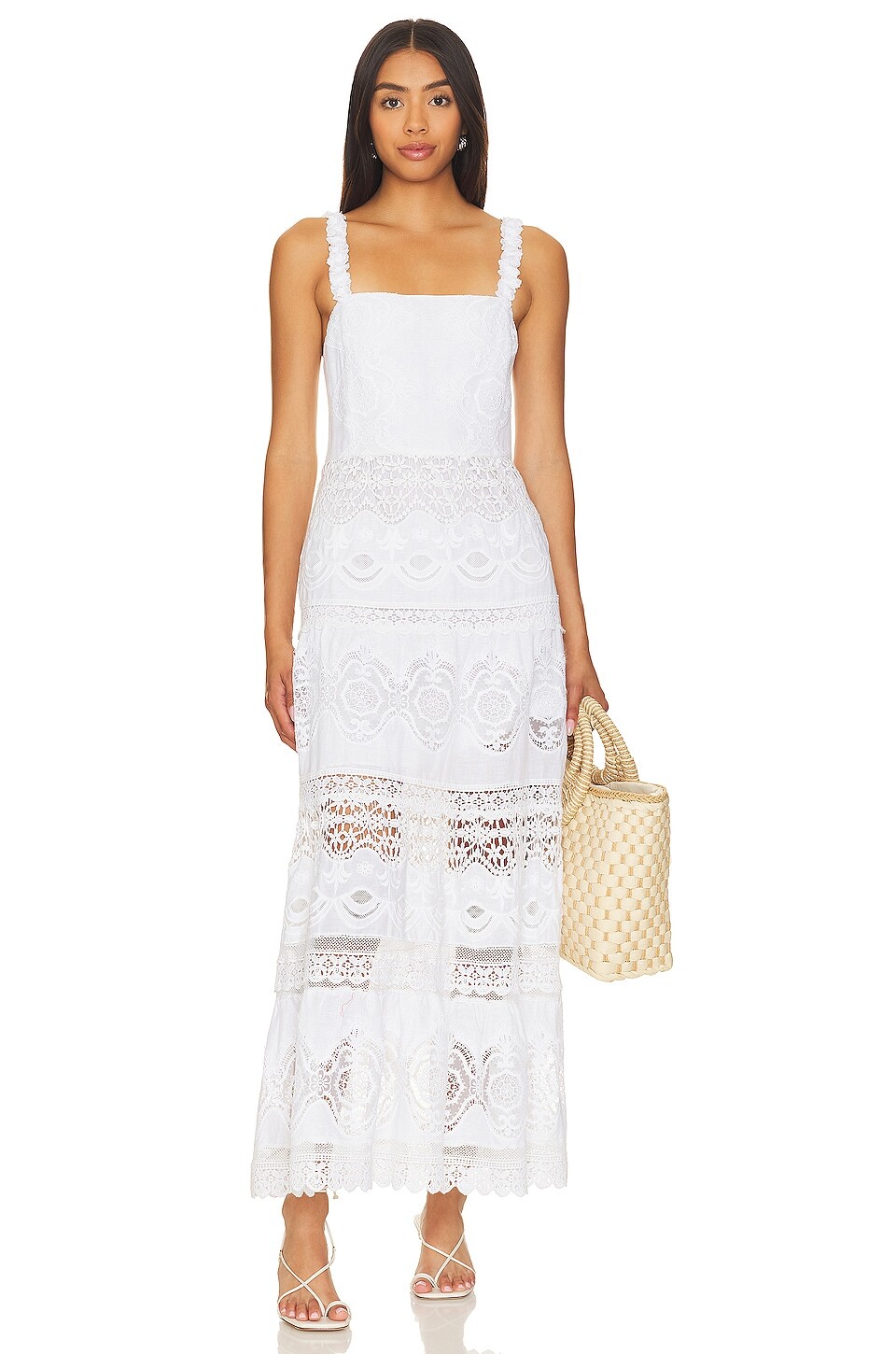 

Платье миди Alice + Olivia Alora Embroidered, белый