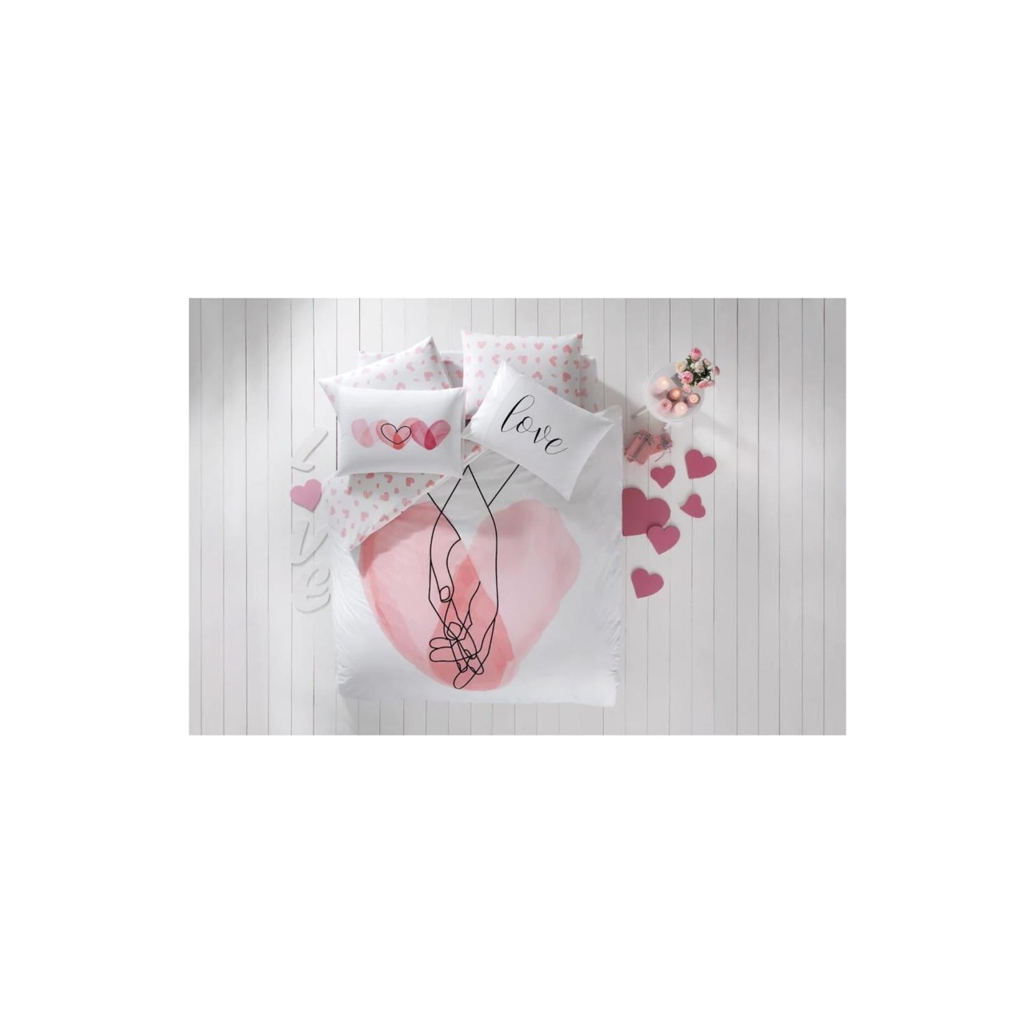 цена Комплект постельного белья Tac «День святого Валентина» розового цвета