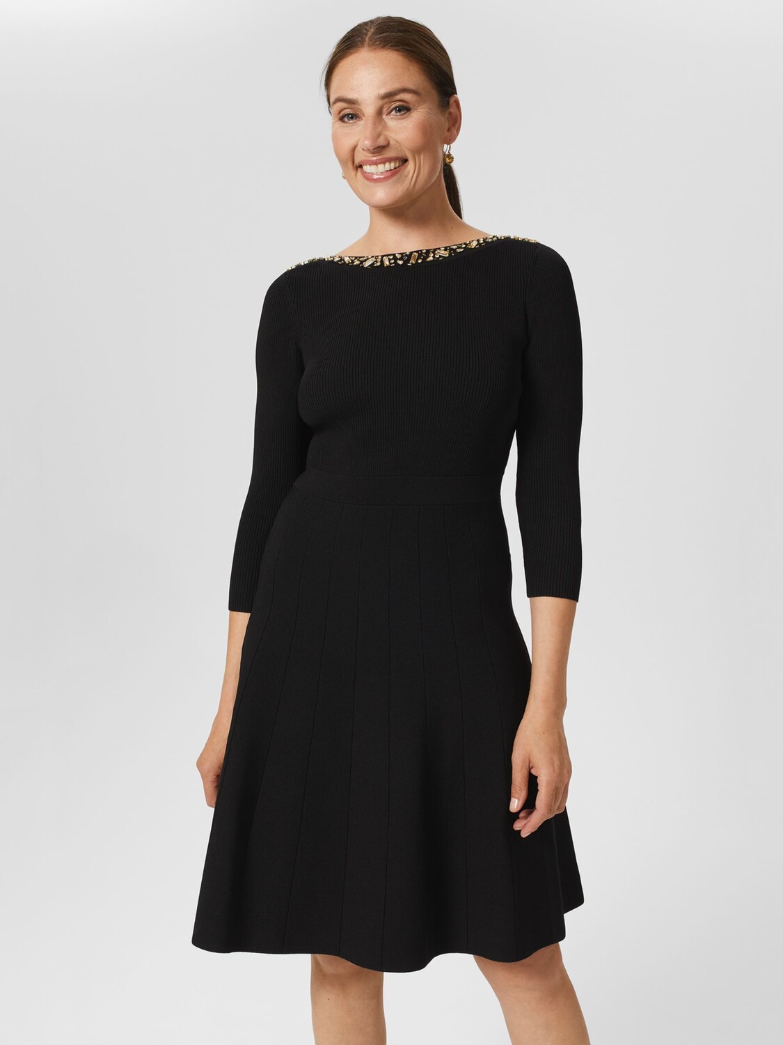 

Вязаное платье Hobbs Petite Emily с декорированным воротником, черное