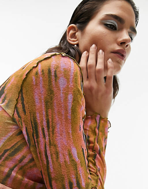 

Топ в клетку с длинными рукавами и принтом Topshop со швами