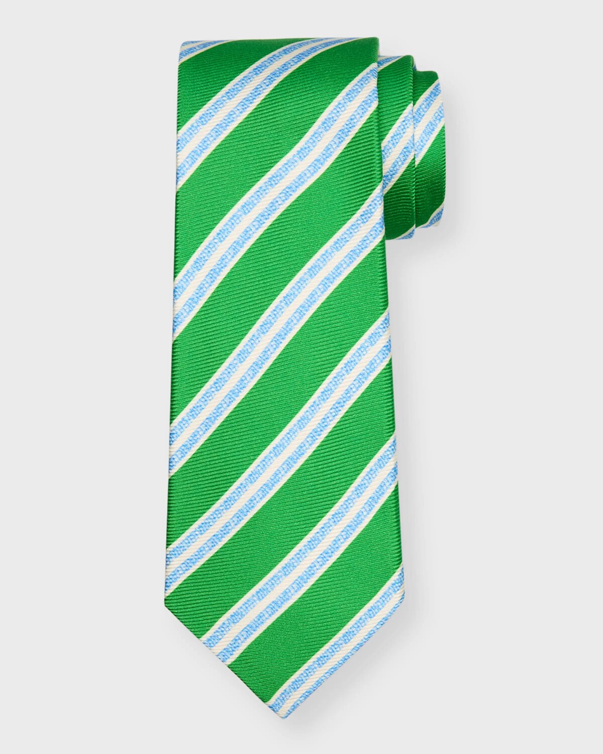 

Мужской шелковый галстук в две полоски Kiton, цвет Green Multi