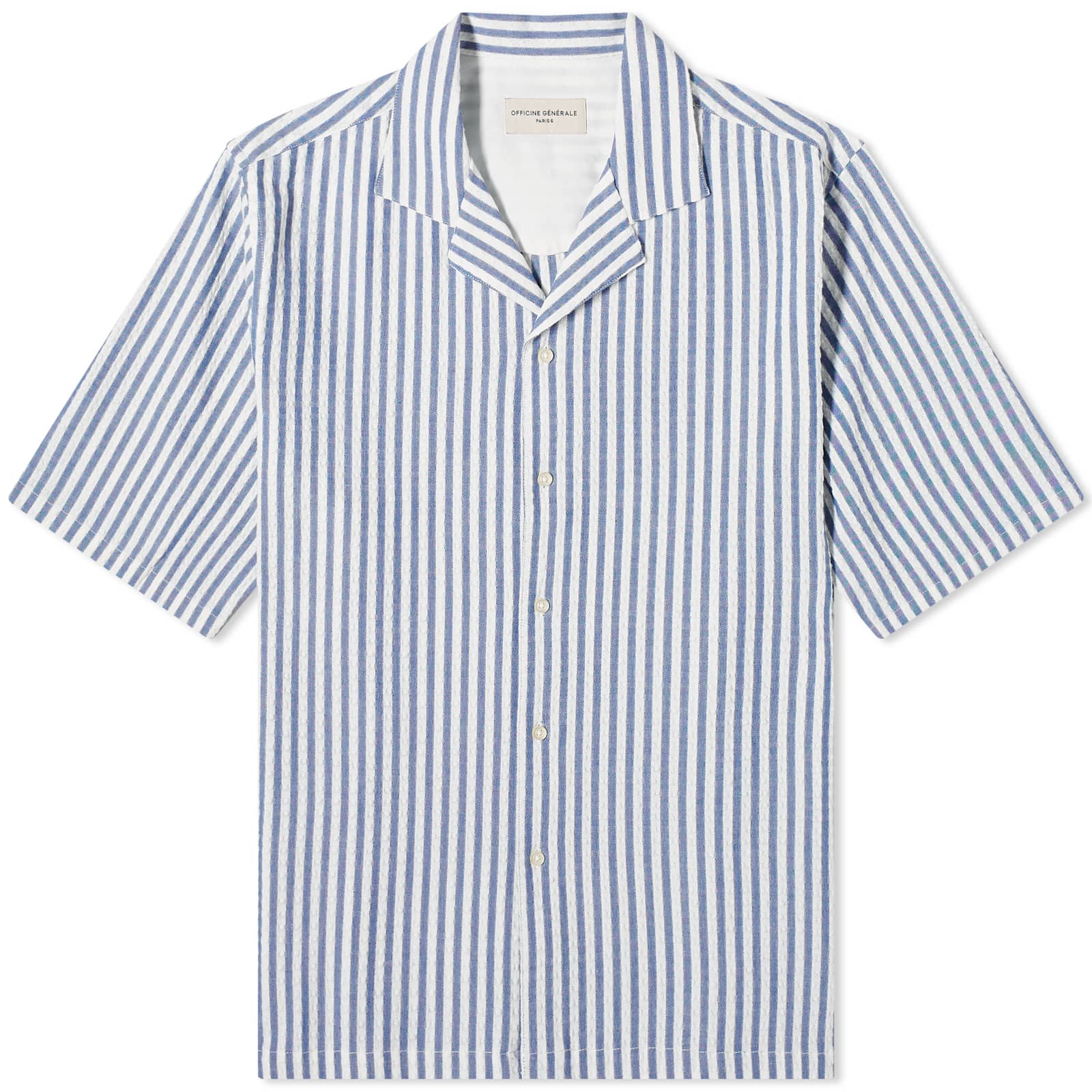 цена Рубашка Officine Générale Eren Textured Stripe Vacation, цвет White & Navy