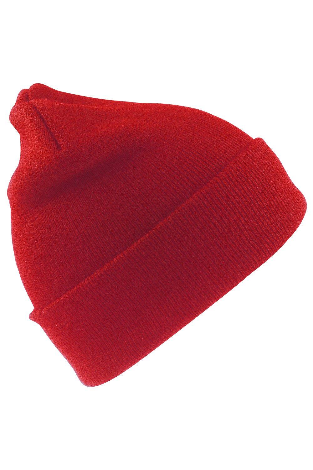 Шерстяная тяжелая трикотажная термозимняя/лыжная шапка Result, красный