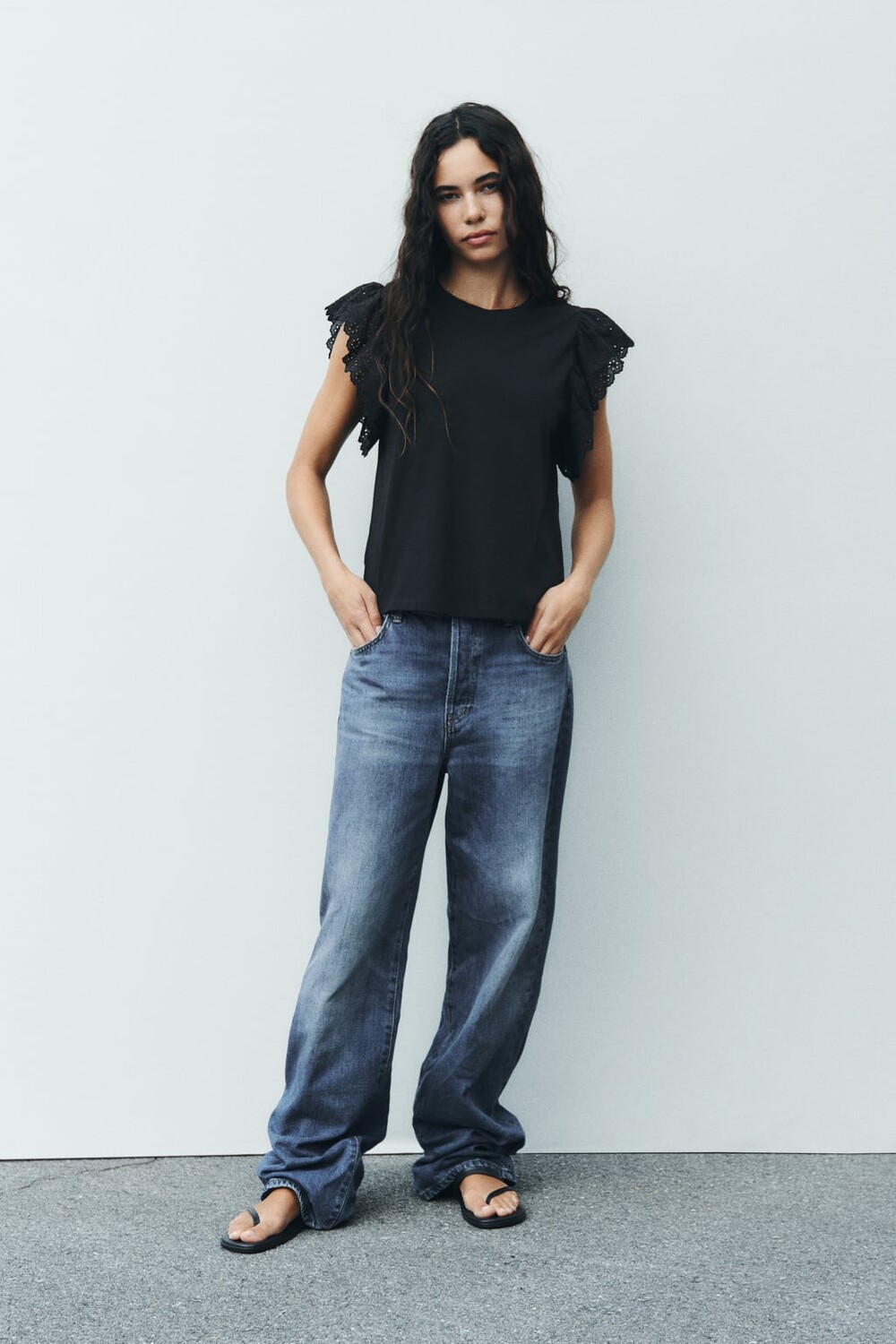 

Топ с оборками ZARA, черный