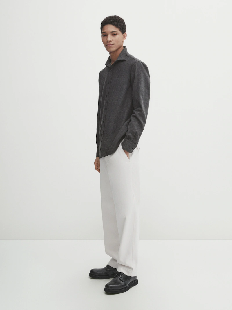 

Меланжевая двухслойная хлопковая рубашка классического кроя Massimo Dutti, серый