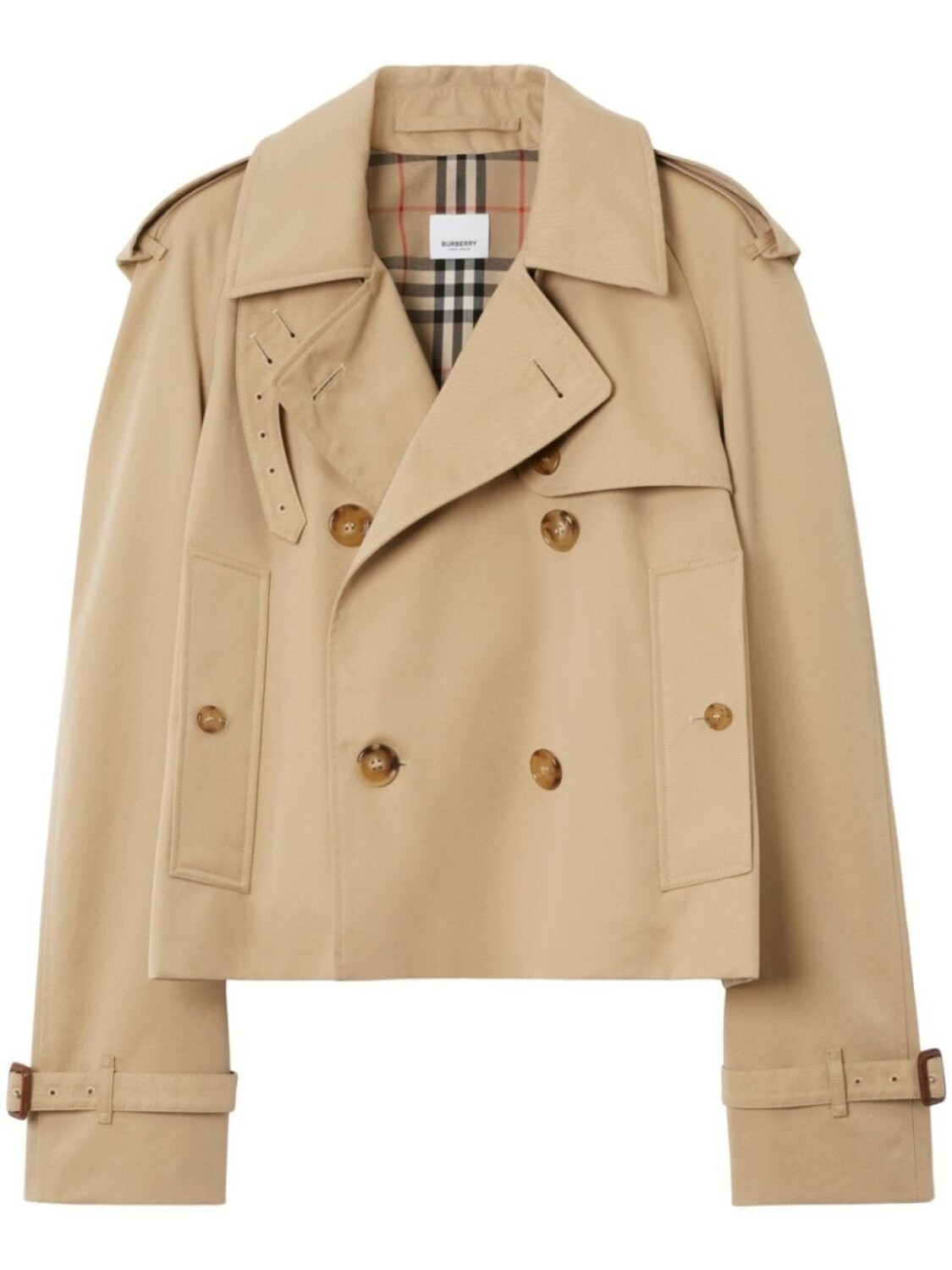 

Укороченный двубортный тренч Burberry, бежевый