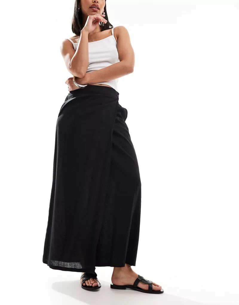 Черная льняная юбка макси с запахом Vero Moda Aware белая юбка макси с кулиской vero moda maternity