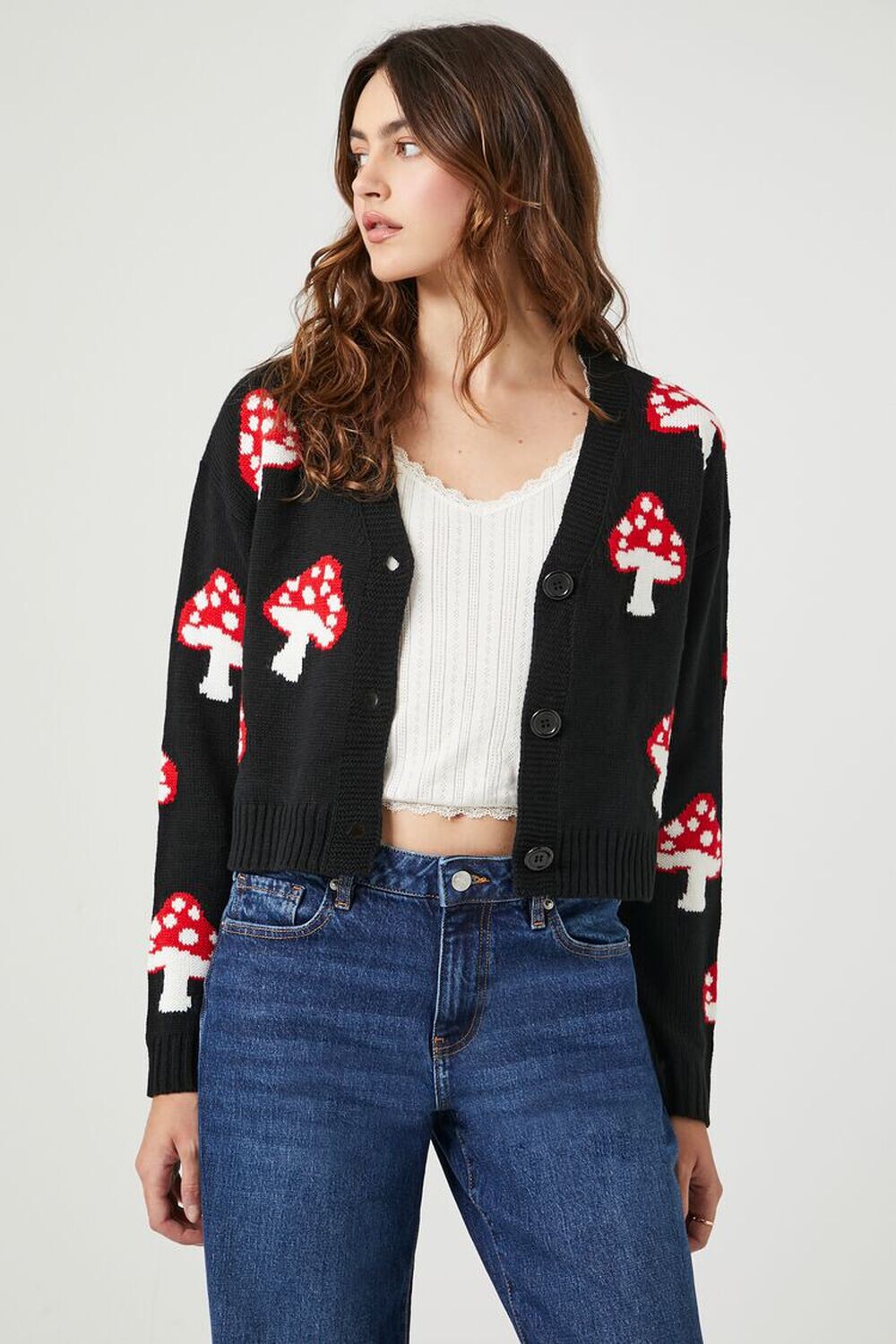 

Свитер-кардиган с грибами Forever 21, черный