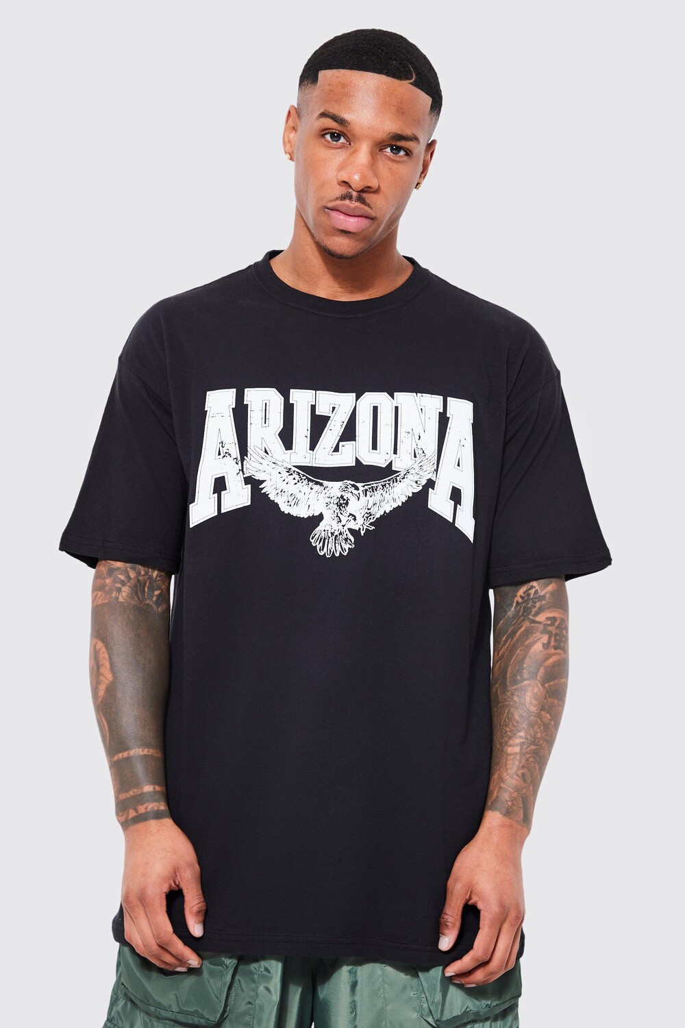

Футболка оверсайз с графикой arizona eagle Boohoo, черный