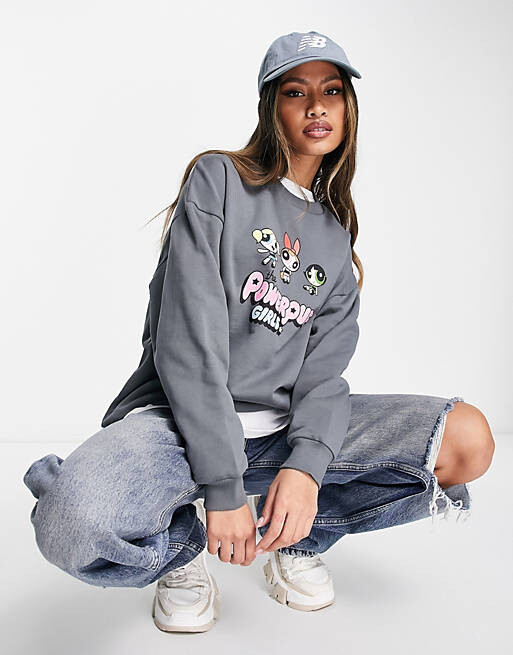 

Темно-серый свитшот оверсайз с рисунком для девочек Power Puff ASOS DESIGN