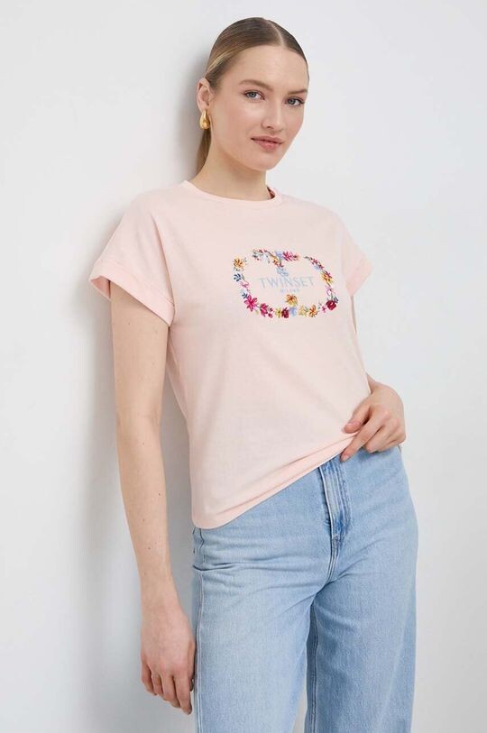 

Хлопковая футболка Twinset, розовый